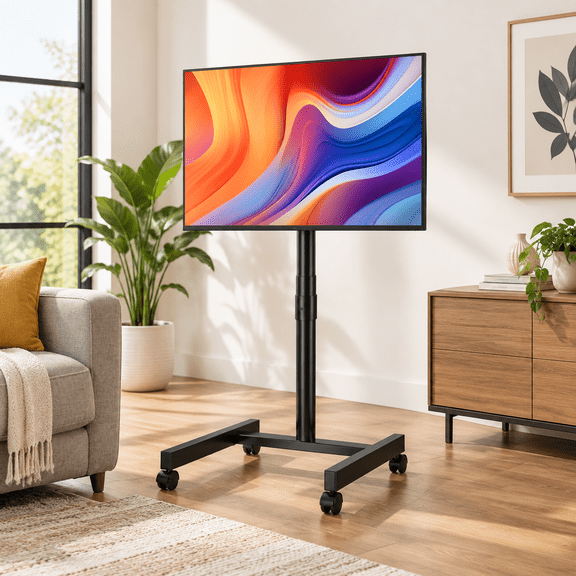 Rolling Tv Stand For 13-50 Inch Tvs/screens Sturdy 50mm Support Pole