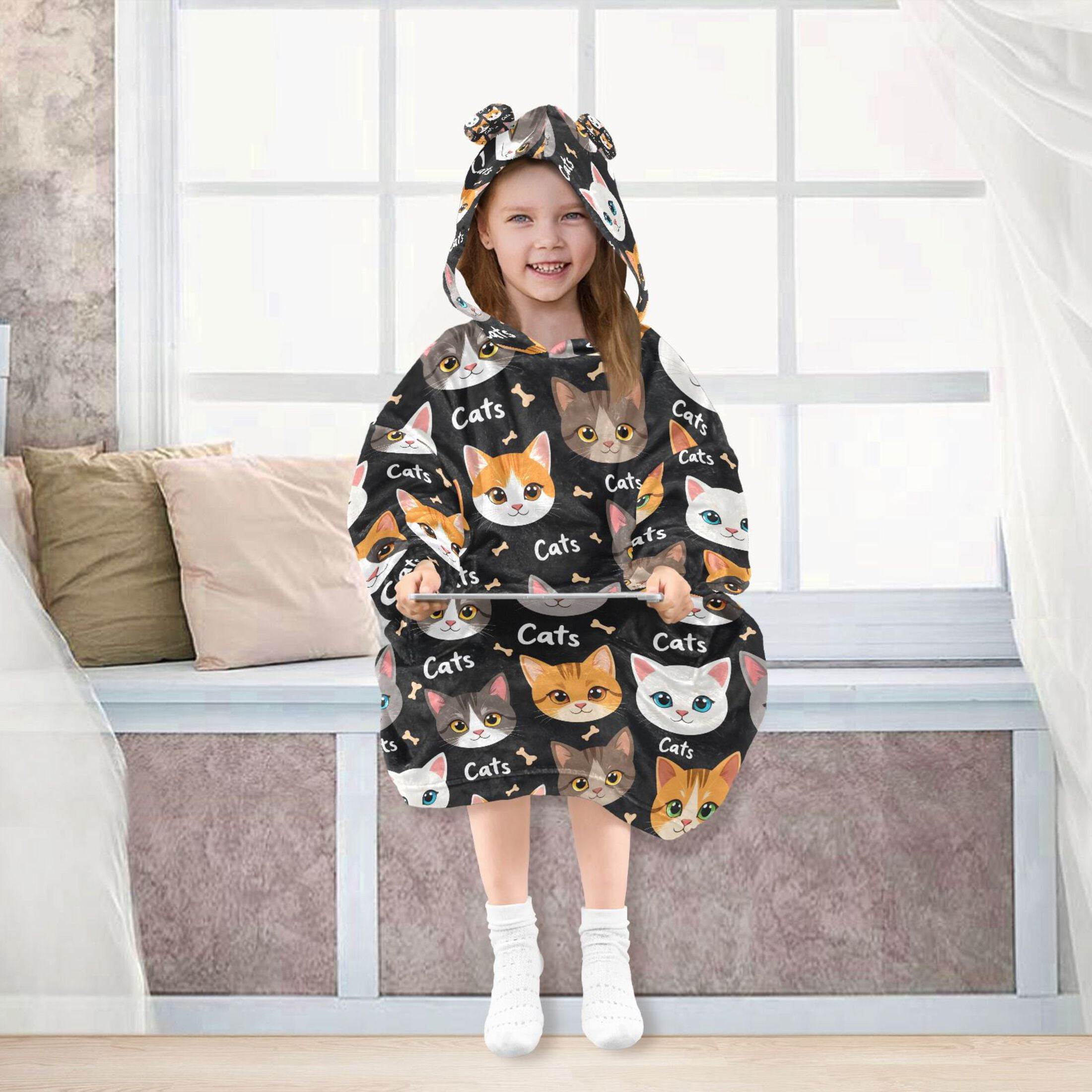 joogoo Wearable Blanket Hoodie for Cat Bones Flannel Sherpa Pocket 3-14 YR S