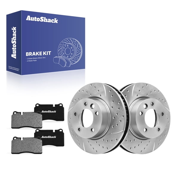 AutoShack Front Vented Drilled & Slotted Silver Zinc Coated Brake Rotors   Ceramic Pads 6-PC Brake Kit Replacement for 2012-2017 Volkswagen Touareg SilverShield Pro 12.98" (329.7 mm)