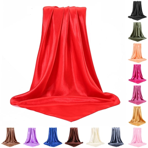 HNMKIU Large Square Satin Head Scarf Silk Hair Bandanas Sleeping Wraps For Women Red,One Size