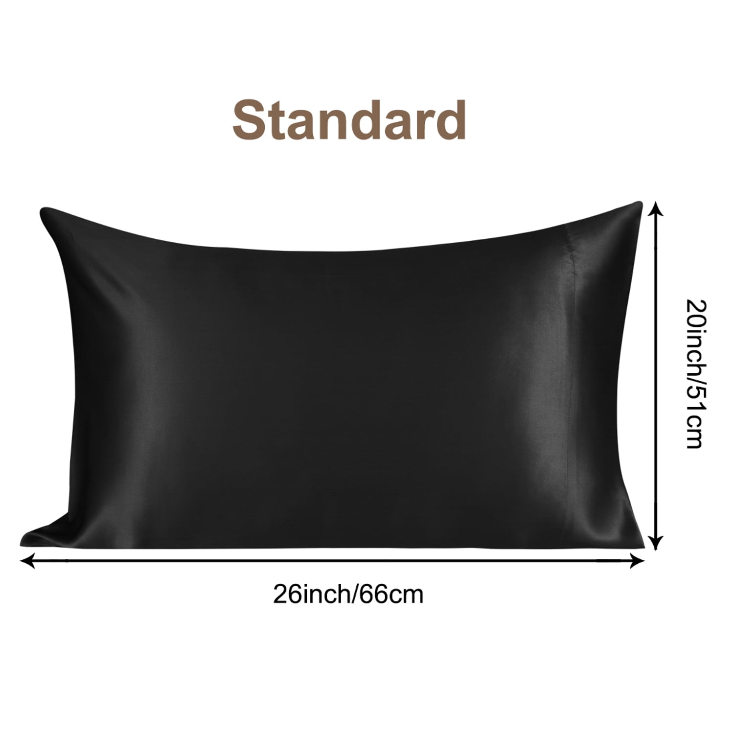 PiccoCasa 19 Momme Pure Silk Pillowcase with Envelope Closure, Standard Black