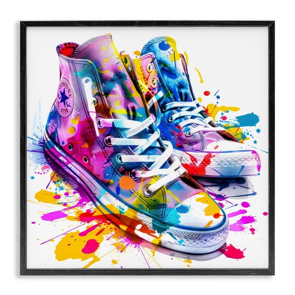 Stupell Industries Modern High Top Sneakers Splash Black Framed Giclee Art, 12 x 12, by Creative Studio