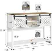 CozyHom Console Table With Storages&Shelves, Side Entryway Table With Sliding Barn Doors for Office, Bedroom, White-Brown