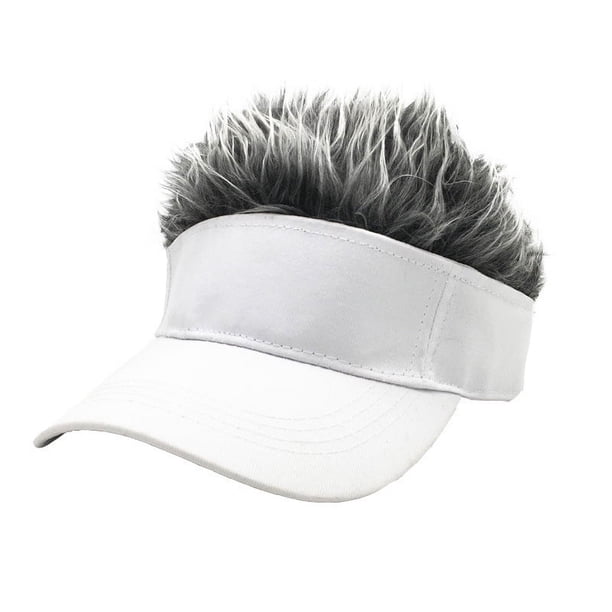 Zhuge Gorra de béisbol ajustable con visera y peluca novedosa (blanca y gris plateada)