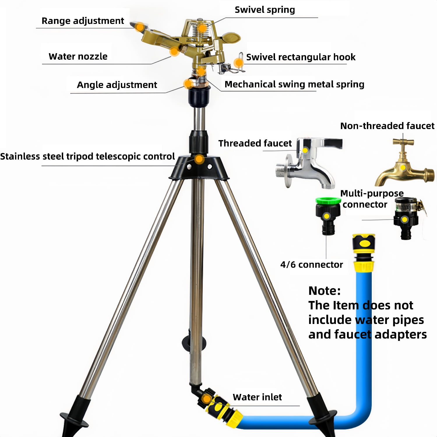 Jinyi 1 Pack Tripod sprinkler irrigation equipment, 360 Degree Impact Sprinkler,  for Garden & Lawn