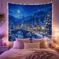 thumbnail image 2 of Snowy Village Under a Full Moon, Peaceful Illustration for Winter Art Lovers, Mountain Landscape Decor, Christmas Gift, Tapestry Wall Hanging for Bedroom and Living Room, 2 of 7