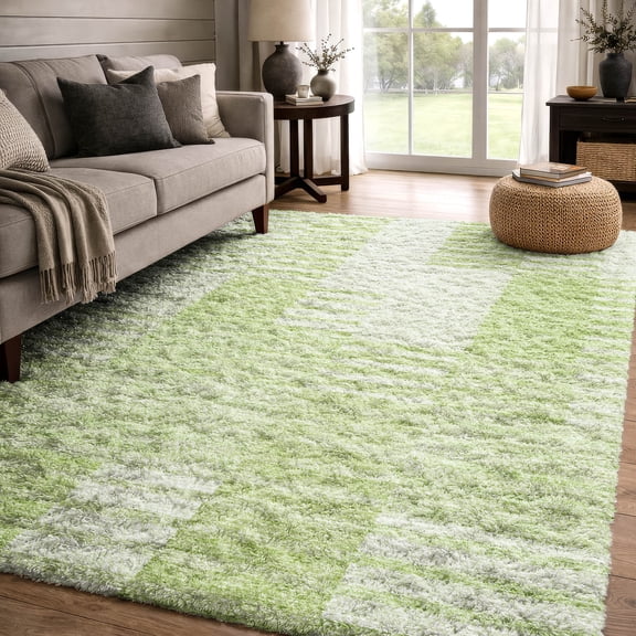 Addison Rugs Dream Shag Premium Machine Washable Transitional Striped Aloe Rectangle Rug, 10' x 14'