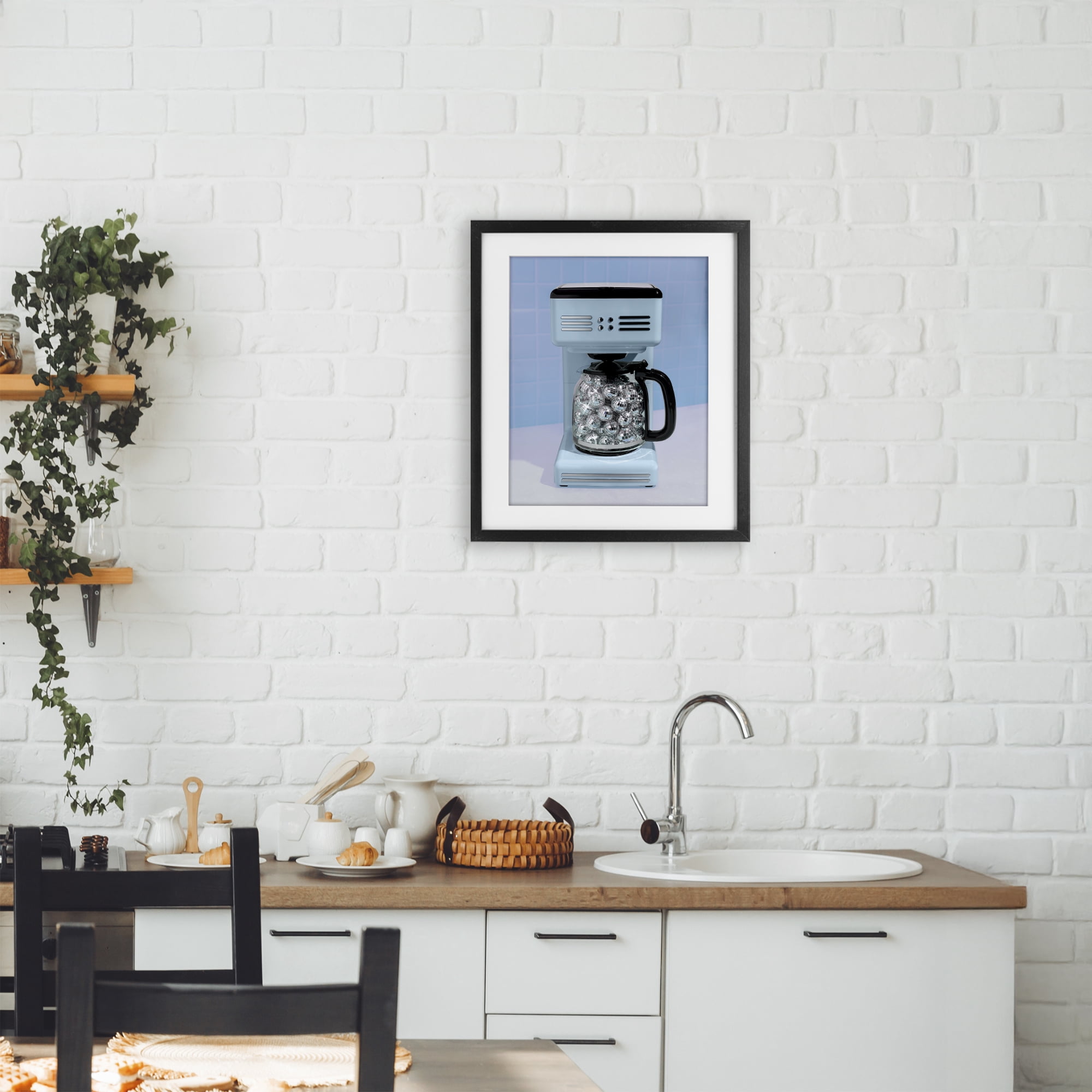 Stupell Industries Disco Coffee Maker over Blue Black Framed Print Under Glass, design by LISH Creative
