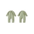 thumbnail image 2 of Cjfdfy Newborn Baby Boy Girl Fall Outfit Jumpsuit Collared Long Sleeve Button-down Pocket Solid Fall Romper Infant Crinkled Jumpsuit Soft Coming Home Fall Winter Outfit, 2 of 9