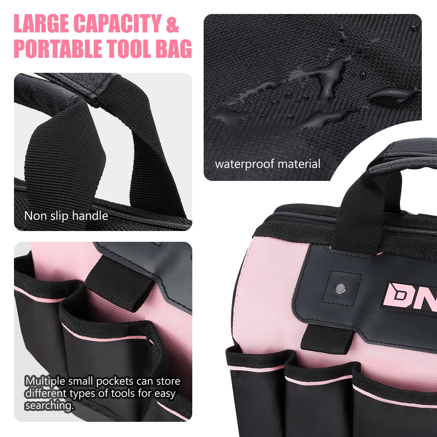 DNA Motoring TOOLS-00206 Pink 37 PCs Portable Tool Kit Household General Repair Water Pump Pliers Hacksaw Set Hand Tool Canvas Bag