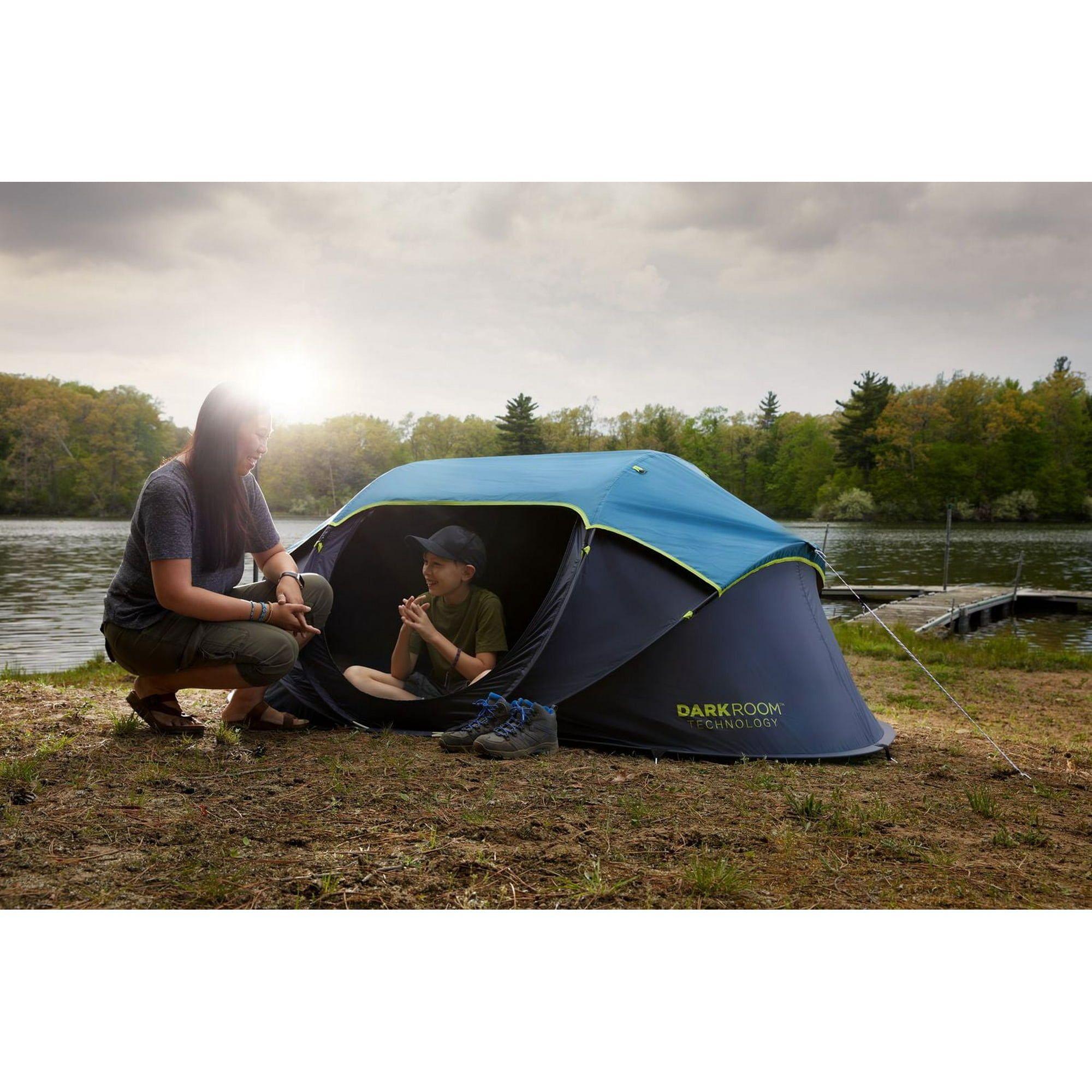 Coleman 2-Person Dark Room Pop-Up Camping Tent, Blue