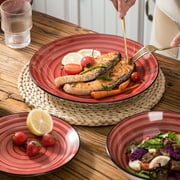 MALACASA 24 pcs Dinnerware Sets, Plates and Bowls Set for 6, Stoneware Dinner Set, Red