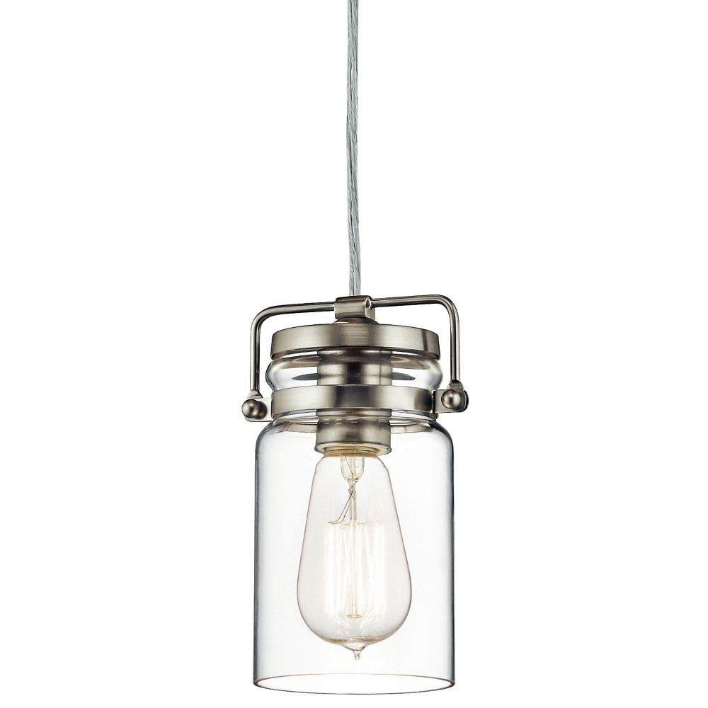 1 Light Farmhouse Simple Mini Pendant Light Fixture with Clear Mason Jar Style Glass-Olde Bronze Finish Bailey Street Home 147-Bel-1634687