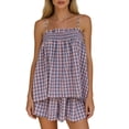 thumbnail image 2 of Womens Pajama Sets Gingham Summer Two Piece Set Babydoll Y2k Spaghetti Strap Peplum Cami Top Shorts Lounge Sets for Women Purple Pink S, 2 of 4