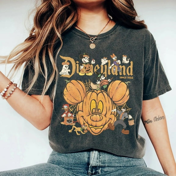 Retro Disneyland Est 1955 Mickey Mouse Halloween Comfort Colors Shirt, Mickey Halloween Pumpkin T-shirt, Disneyland Halloween Shirt, Disney Family Vacation