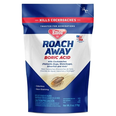 Enoz Roach Away Boric Acid Powder, Cockroach Killer, 6 oz Pouch - Pack of 2