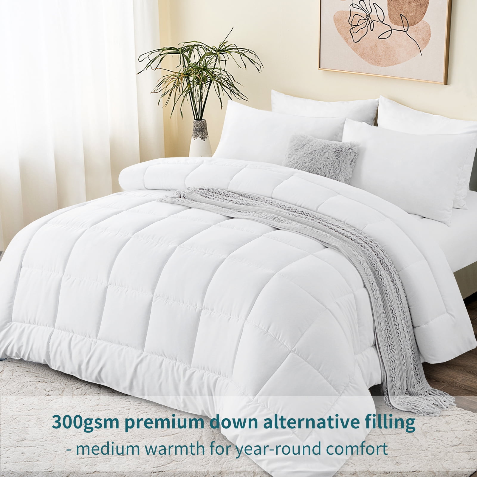 RUIKASI White Queen Duvet Insert -Fluffy Soft Quilted Bed Comforter, Warm Down Alternative Duvet with Corner Taps, Box Stitched, 88x88 inch