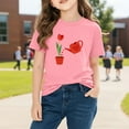 thumbnail image 5 of Girls T-Shirt Pink Cotton Short Sleeve - Cute Kids Valentine Top with Tulip & Heart Graphic | Ages 4-10,Size 9 T, 5 of 9