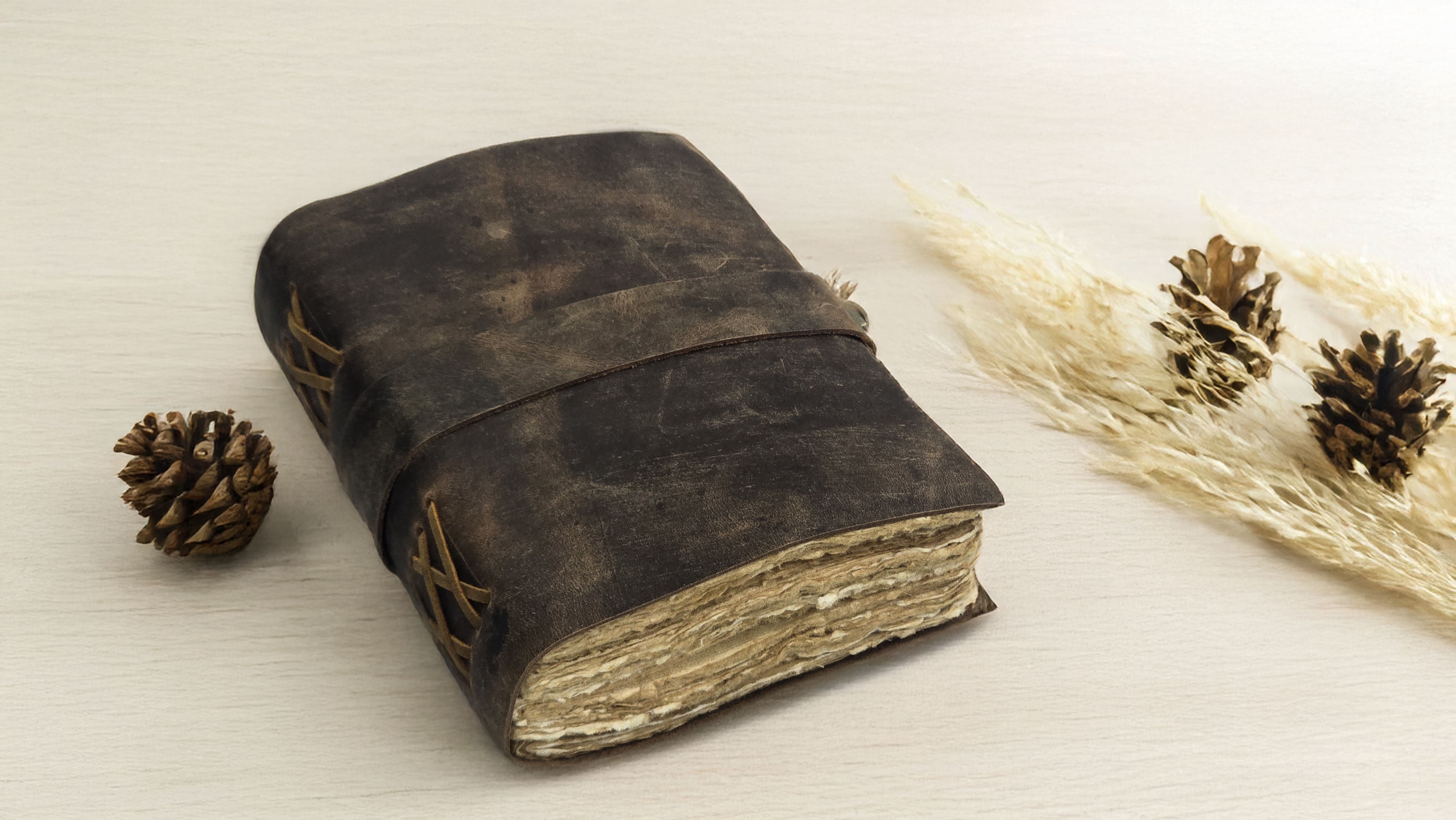 Leather Notebook, 200 Blank Deckle Edge Paper, Handmade Fancy Bound Journal For Women and Men