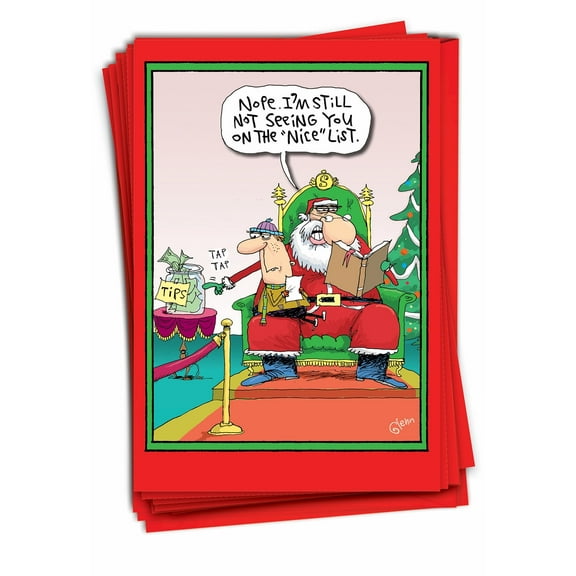 12 Funny Christmas Cards Pack (1 Design, 12 Cards) - Santa Tips Nice List