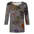 thumbnail image 5 of Ayolanni 3/4 Sleeve Womens Blouses Vintage Holiday Crew Neck Floral Blouse Tunic Plus Size Shirts Tops for Women Black L, 5 of 5