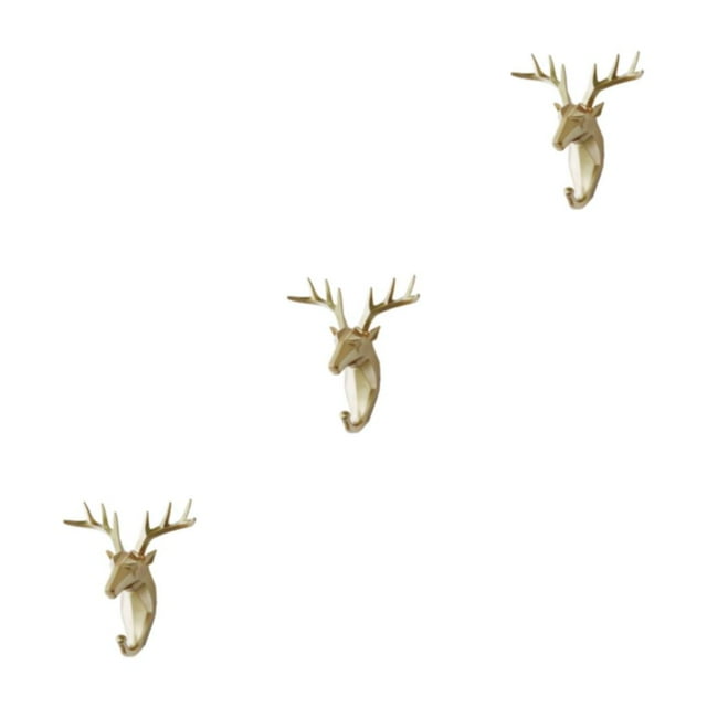 Baohd Crochet Mural Animal à Tête d'Éléphant en Résine en Résine Pas Facilement Usé Doré (Cerf) 3Set