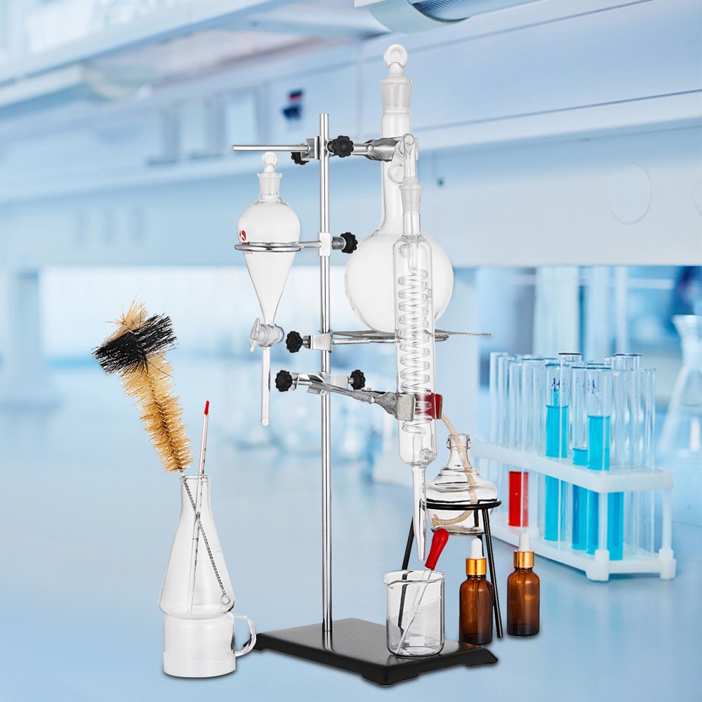 VEVOR Lab Glassware Kit 500ML Distillation Apparatus with Condenser Pipe Flask Oil Essential