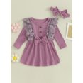 thumbnail image 2 of Bagilaanoe Toddler Baby Girl Fall Dress Ribbed Long Sleeves A-line Princess Dresses Headband 3M 6M 9M 12M 18M 24M 3T Infant Autume Casual Sundress, 2 of 8