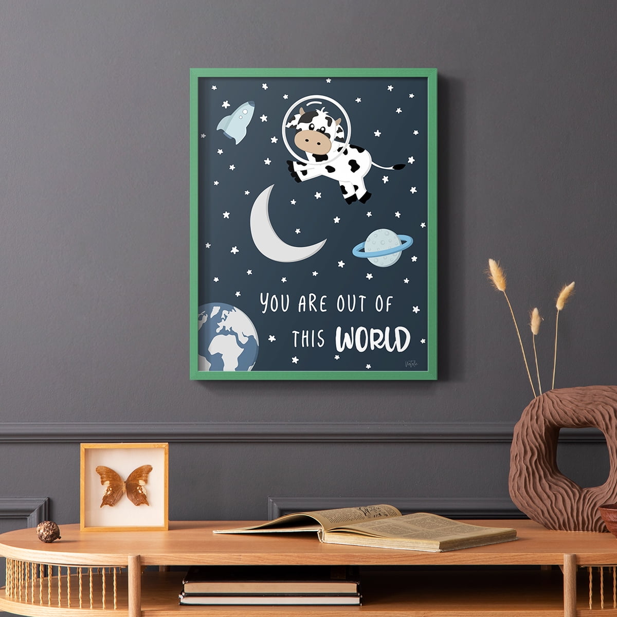 Cow in Space II in Paper Solid Wood 11 x 14 Framed Print