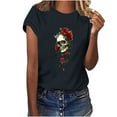 thumbnail image 5 of Tops for Women Plus Size Short Sleeved Printed Round Neck T-shirt 2-Black XL, 5 of 6