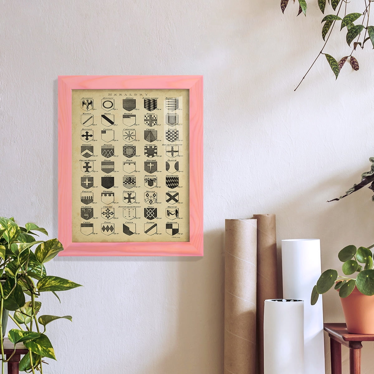 Vintage Heraldry I -Framed Print w/glass-Sunset Pink