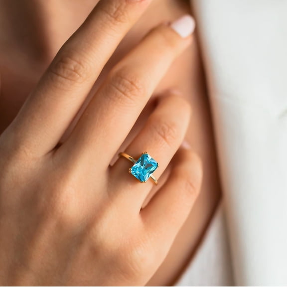 10x14 mm Blue Topaz Ring,December Birthstone Ring, Solitaire Ring, Personalized Birthstone Jewelry Blue Topaz Birthstone Ring, December Gemstone Ring