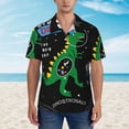 thumbnail image 2 of Balery Space Dino Cartoon Black Camisas hawaianas de manga corta para hombre, camisas playeras de corte holgado, camisas de vacaciones con botones,XX-Large, 2 of 7