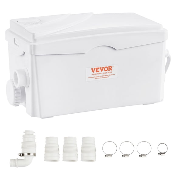 VEVOR Macerator Pump, 350W, 6000 L/h Flow, 23 ft/7 m Head, Macerator Sewerage Sump Pump with 3 Water Inlets for Basement, Kitchen, Sink, Shower, Bathtub, Laundry Waste Water Disposal Upflush Machine