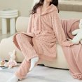 thumbnail image 6 of Women's Coral Fleece Pajamas Sets Long Button Down Hooded Cardigan with Pants Fluffy Cozy 2 Piece Pjs Set Homewear Womens Clothes, 6 of 7