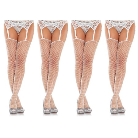 Leg Avenue Women's Spandex Industrial Net Stockings With Unfinished Top, White, One Size,