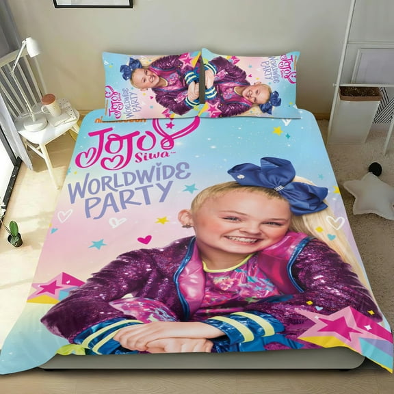 Bedding Set For JoJo Siwa Comforter Cover Set Cute Duvet Cover Sets Super Soft For Kids Teens Bedroom Gifts,1 Duvet Cover with 2 Pillowcases Twin 3 Piece