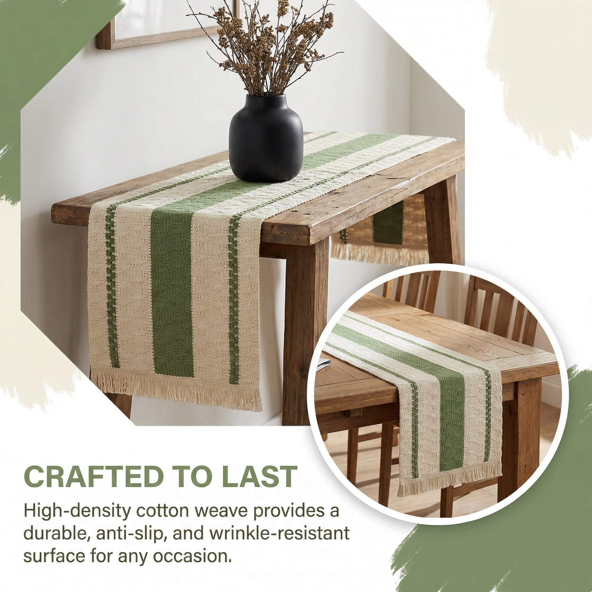 Unique Bargains Farmhouse Polyester Table Runner for Birthday Decoration Green 11.8"x78.7"