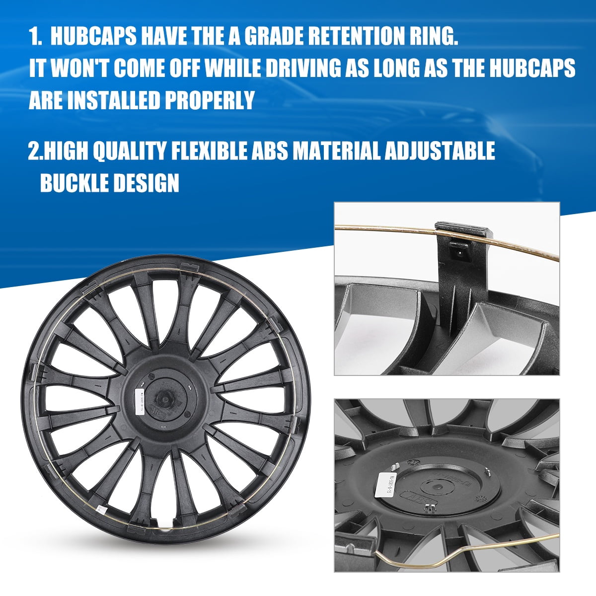 15" Set of 4 Wheel Covers Snap on Hubcaps Full Hub Caps Fit R15 Tire & Steel Rim (4 Pack)-Lacquer