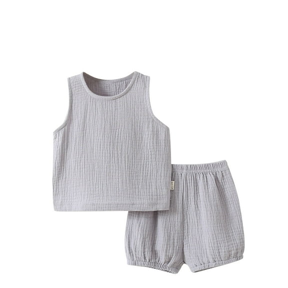 Cethrio Kids Boys Girls Pajama Sets, Solid Color Elastic Waist Sleeveless Casual Outfit Set Gray Size 10Months