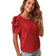 thumbnail image 3 of Top de verano para mujer, cuello redondo, manga corta con volantes, Color puro, transpirable, camisa informal para mujer, para fiesta, oficina, viajes, rojo S, 3 of 6