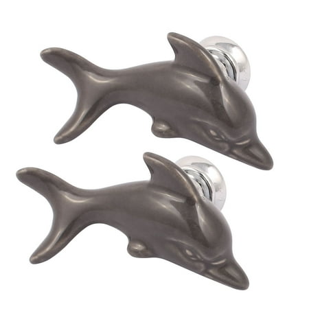 Cabinet Wardrobe Drawer Door Pull Dolphin Shape Design Ceramic Knobs Gray 2pcs