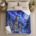 thumbnail image 5 of Majestic Wolf Pack Northern Lights Wilderness, Peaceful Mountain Lake Scene, Warm Flannel Blanket for Cabin and Lodge, Outdoor Lovers Valentine's Day Gift, Fantasy Home Decor, 5 of 9