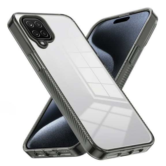 Compatiable with Samsung Galaxy A22 4G Case Clear, Transparent Crystal Shockproof Phone Case, Slim Anti-Scratch Hard PC Soft TPU Back Protective Cover Bumper Non-Slip Design, Black