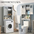 thumbnail image 3 of Hassch 66.9"H Over-Toilet Storage Tower Cabinet with 2 Doors, Modern Minimalist Freestanding Bathroom Organizer for Laundry Room or Restroom, Narrow Floor Space Saver, Gray, 3 of 10
