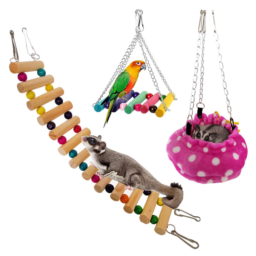 D GROEE 3Pcs Set Pet Hammock Hamster Hanging Toy House Hanging Bed Stairs Swing Cage Toys for Small Animal Sugar Glider Squirrel Chinchilla Hamster Rat Playing Sleeping Walmart