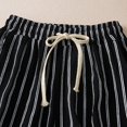 thumbnail image 5 of FUNUONY Lightweight Wide Leg Cropped Pants for Women High Waisted Loose Casual Lounge Travel Work Sweatpants Summer Retro Cotton and Linen Striped Loose Straight Leg Cropped Pants Black M, 5 of 7