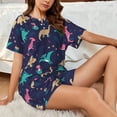 thumbnail image 4 of Balery Cartoon Dinosaur Conjunto de Pijama para Mujer con Estampado, Dos Piezas de Manga Corta y Shorts, Ropa de Dormir Suave con Cuello Redondo y Bolsillos-Medium, 4 of 6