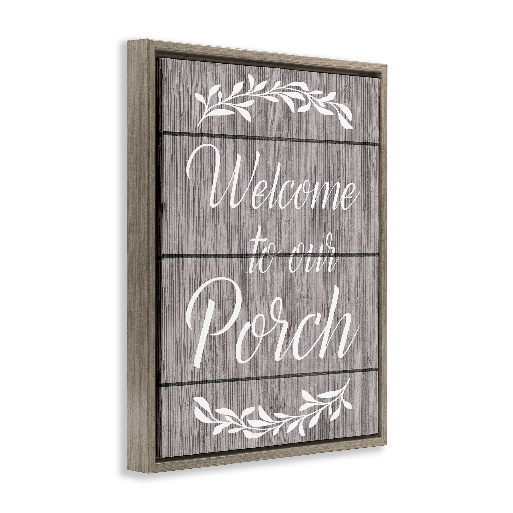 Stupell Industries Rustic Welcome Porch Text & Numbers Painting Brown Floater Framed Canvas Art Print Wall Art, 25 x 31