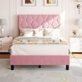 thumbnail image 2 of AOILE Platform Bed Frame with Upholstered Headboard, Fabric Upholstered Bed Frame with Adjustable Headboard, Bed Frame with Diamond Pattern and Soft Fabric, Wood Slat Support, Grey, Pink, Beige, 2 of 7